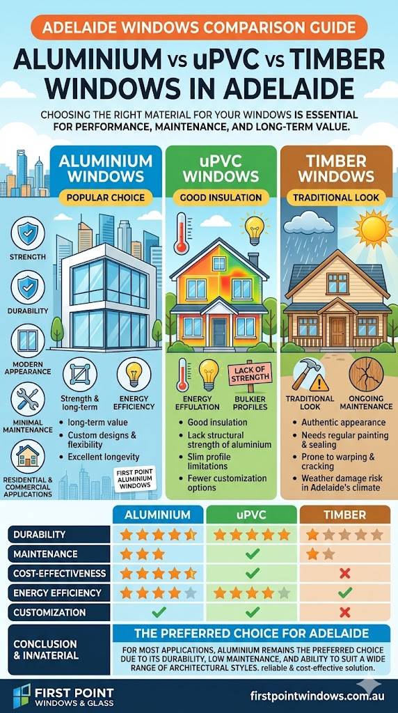 Aluminium vs uPVC vs Timber Windows in Adelaide